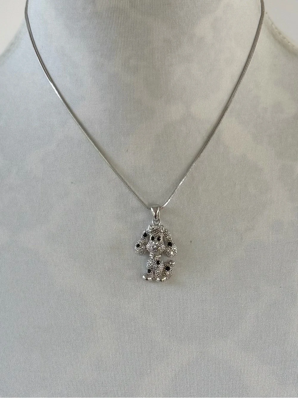 Silver-Tone Crystal Puppy Dog / Dalmatian Pendant Necklace